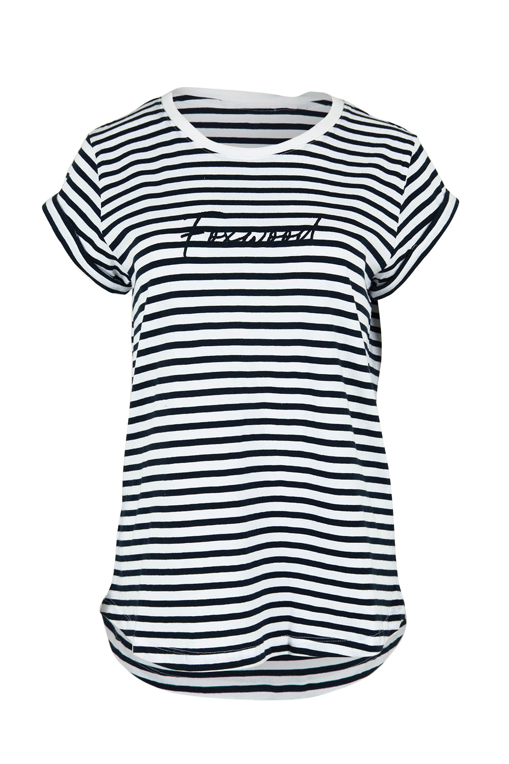 Product shot of the Elements Signature Stripe Cotton Tee in colour Navywhite (Blue), from the front