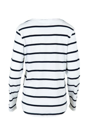 Product shot of the Elements Manly Vee Stripe Cotton Long Sleeve in colour Whitenavy (White), from the back