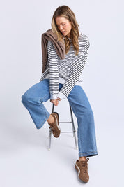 A model wearing the Elements Original Stripe Crew in colour Whiteblack (White), from the front, showing the whole outfit