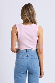 Model Genericm wearing size sample of the Elements Iris Rib Cotton Tank – Ballerinap in colour Ballerinap, from the back