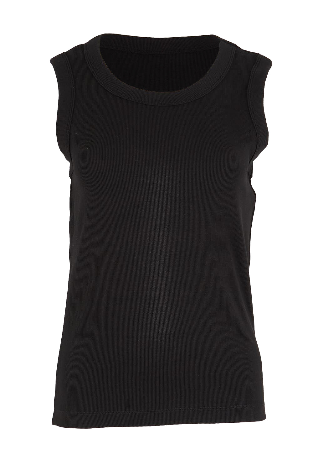 Product shot of the Elements Iris Rib Cotton Tank – Black in colour Black, from the front