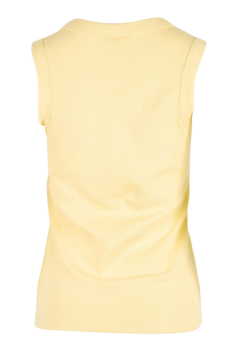 Product shot of the Elements Iris Rib Cotton Tank – Sunlightye in colour Sunlightye, showing detail