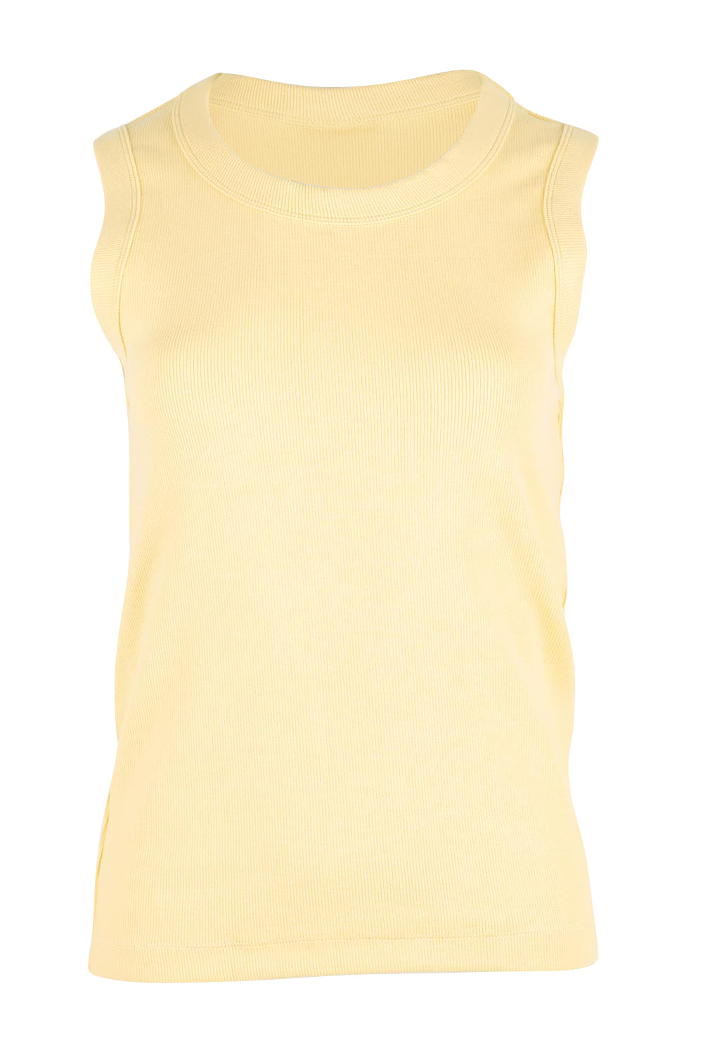 Product shot of the Elements Iris Rib Cotton Tank – Sunlightye in colour Sunlightye, from the front