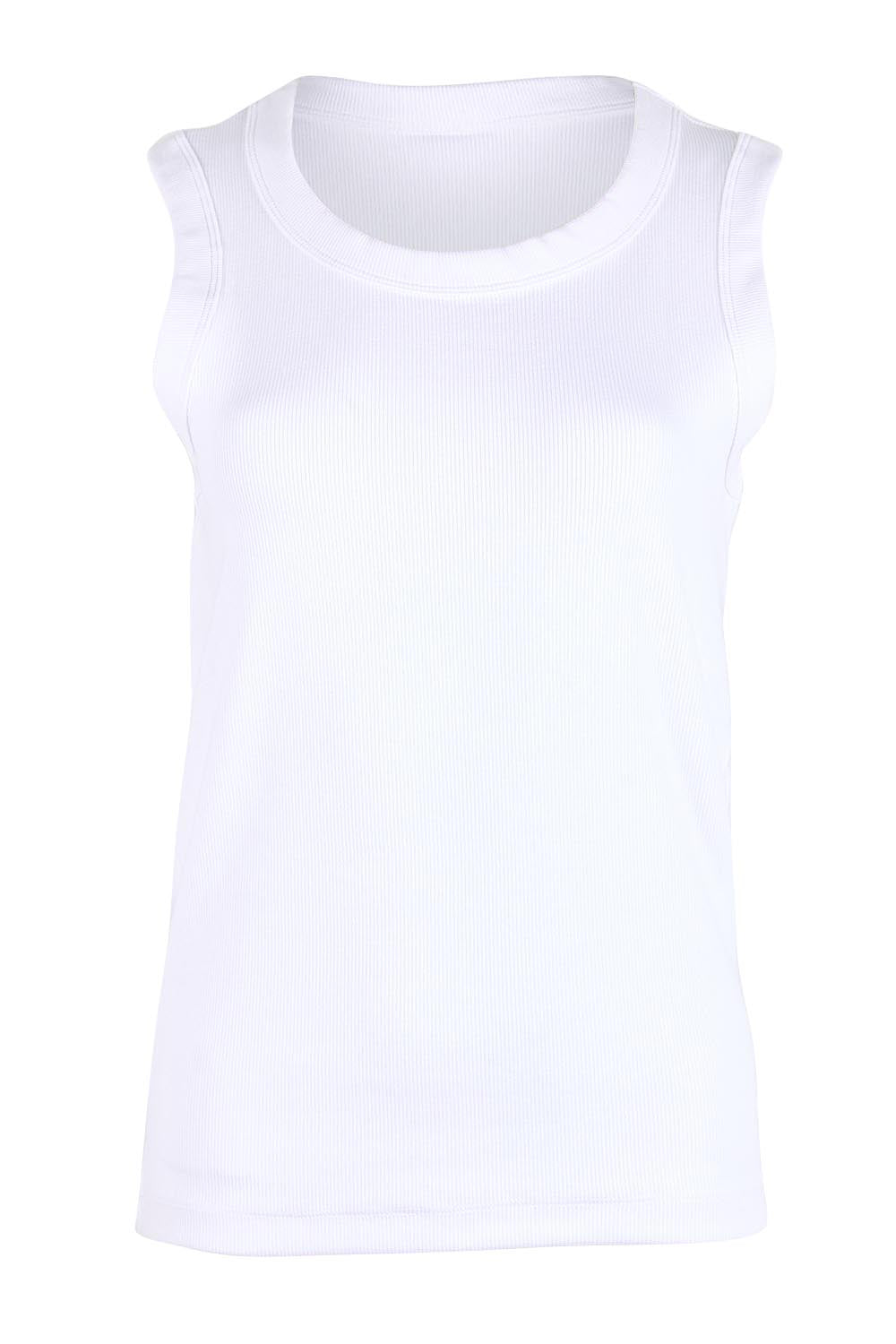 Product shot of the Elements Iris Rib Cotton Tank – White in colour White, from the front