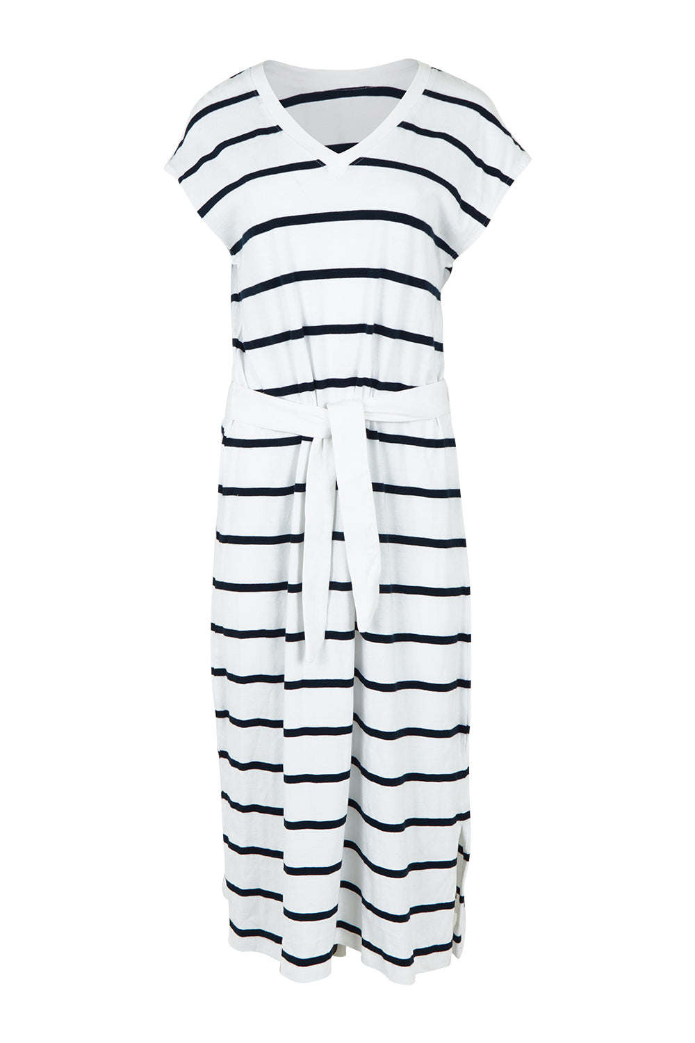 Product shot of the Elements Casey Cotton Stripe Dress in colour Whitenavy (Blue), from the front