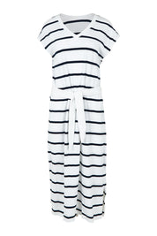 Product shot of the Elements Casey Cotton Stripe Dress in colour Whitenavy (Blue), from the front