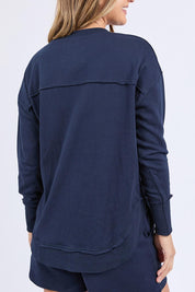 A model wearing the Elements Simplified Confetti Cotton Crew in colour Navy (Blue), from the back