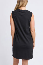 A model wearing the Elements Reform Cotton Dress in colour Black (Black), from the back
