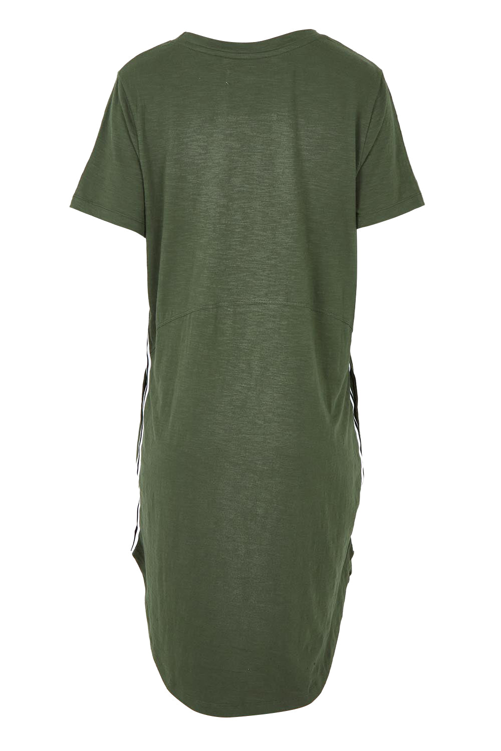 Product shot of the Elements Bay Tape Cotton Tee Dress in colour Khaki (Green), from the back