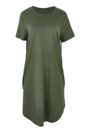Product shot of the Elements Bay Tape Cotton Tee Dress in colour Khaki (Green), from the front