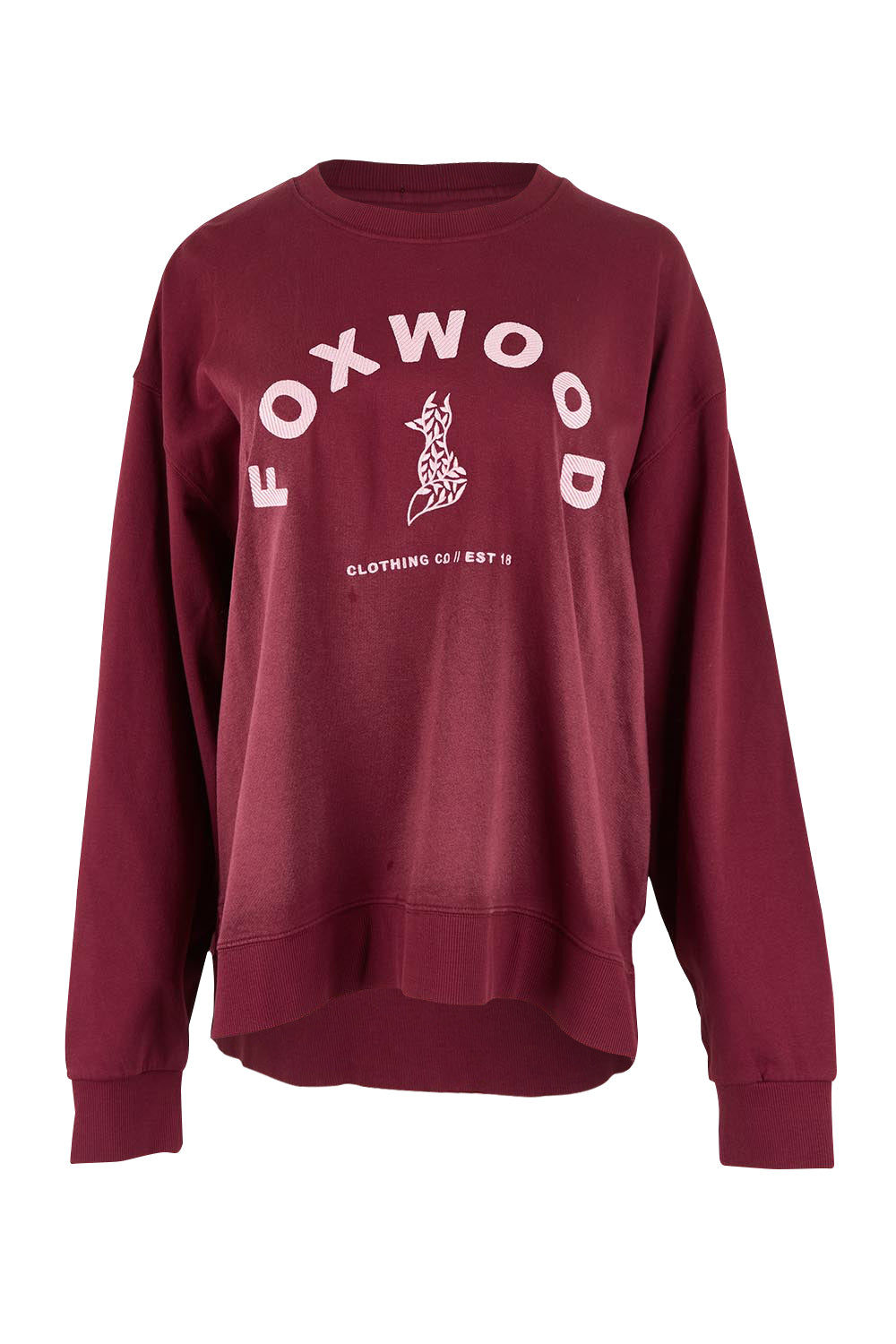 Product shot of the Elements Effortless Contrast Cotton Crew in colour Windorwine (Purple), from the front