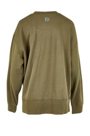 Product shot of the Elements Effortless Contrast Cotton Crew in colour Wintermoss (Green), from the back