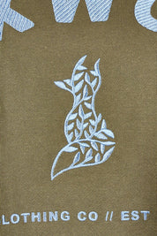 Product shot of the Elements Effortless Contrast Cotton Crew in colour Wintermoss (Green), detail