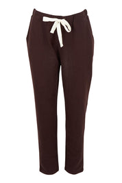 Product shot of the Elements Monday Cotton Pant in colour Coffee, from the front
