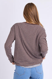 Elements Hutch Stripe Cotton Long Sleeve Tee - Coffeewhite