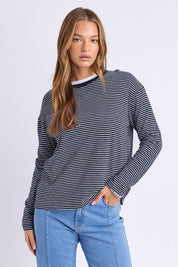 Elements Hutch Stripe Cotton Long Sleeve Tee - Navywhite