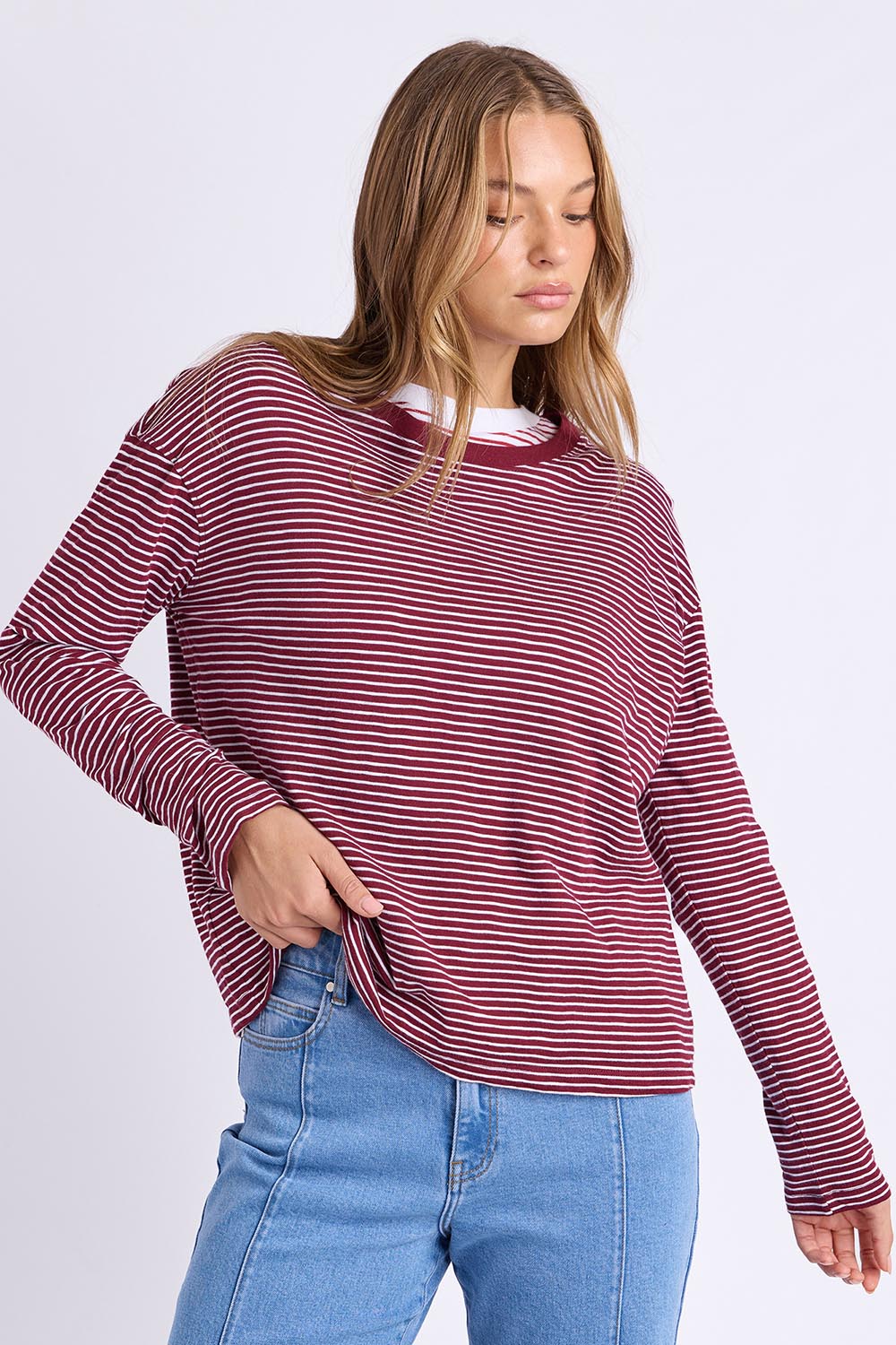 Elements Hutch Stripe Cotton Long Sleeve Tee - Winewhite