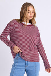 Elements Hutch Stripe Cotton Long Sleeve Tee - Winewhite