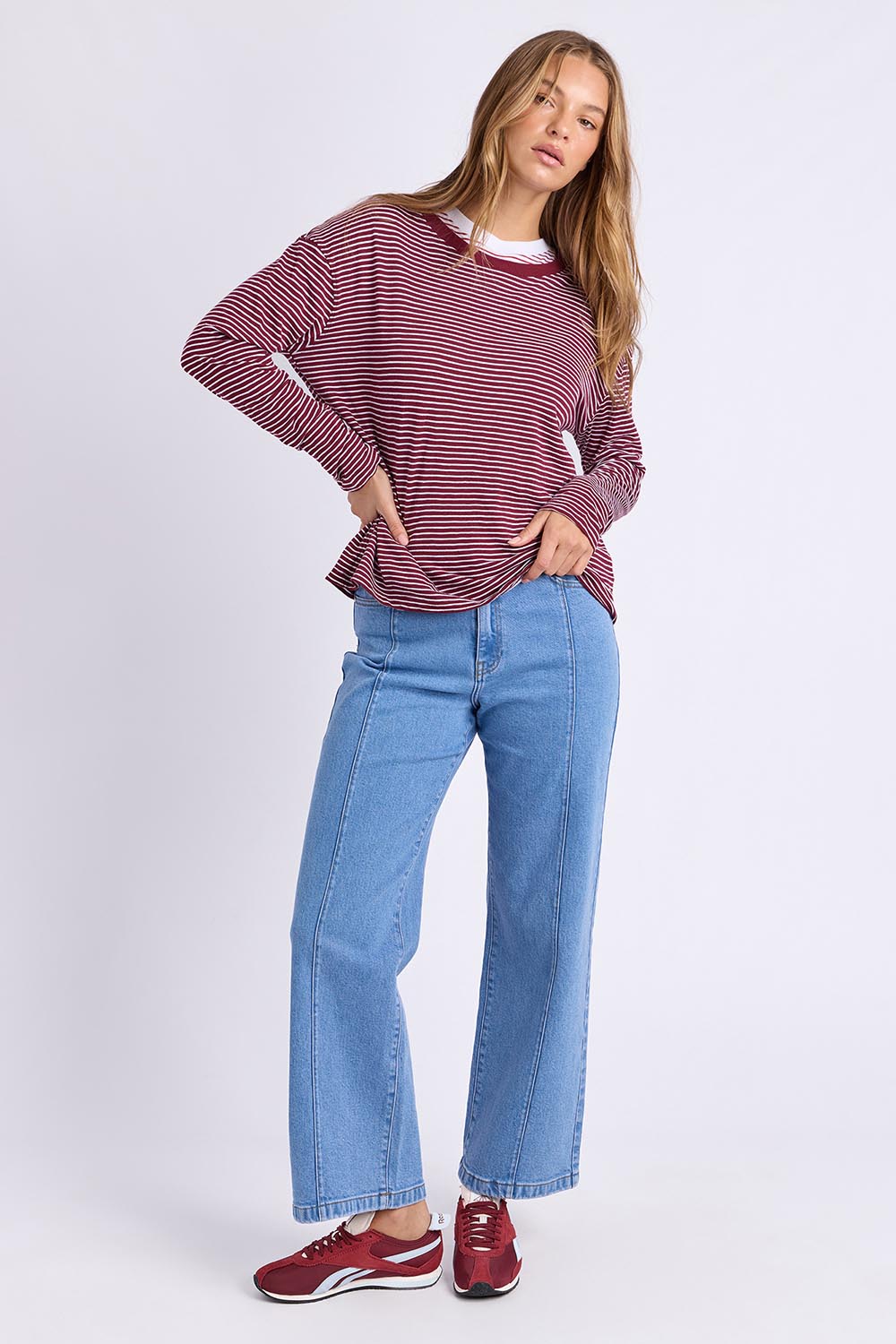 Elements Hutch Stripe Cotton Long Sleeve Tee - Winewhite
