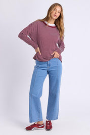 Elements Hutch Stripe Cotton Long Sleeve Tee - Winewhite
