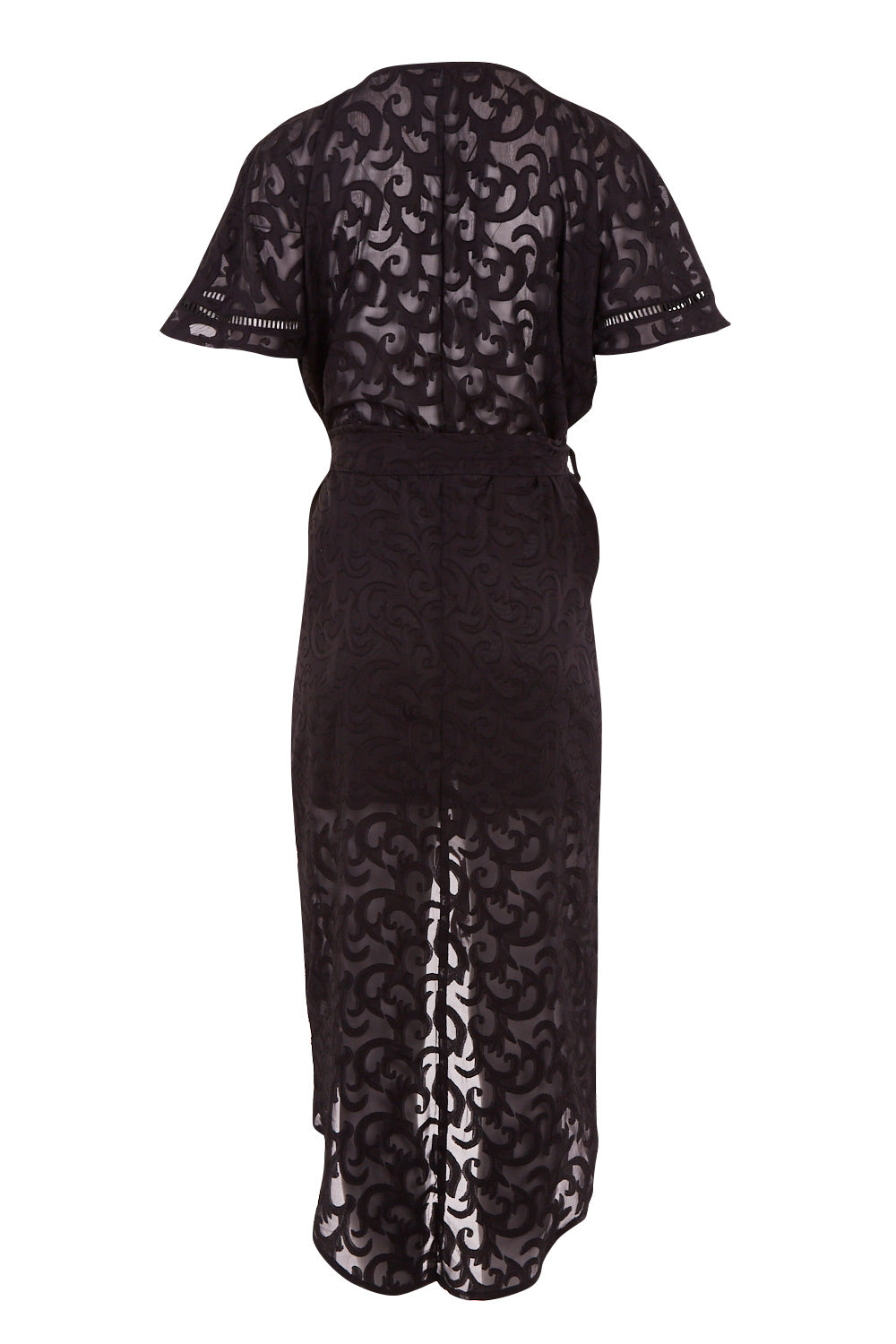 Product shot of the Maylou Tie Waist Maxi Dress in colour BlackAntiq (Black), from the back