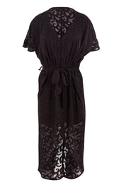 Product shot of the Maylou Tie Waist Maxi Dress in colour BlackAntiq (Black), from the front