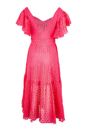 Product shot of the Dream Lover Broderie Midi Dress in colour Rubypink (Pink), from the back