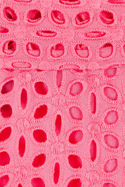 Product shot of the Dream Lover Broderie Midi Dress in colour Rubypink (Pink), detail