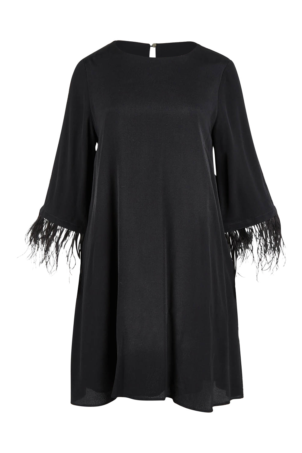 Product shot of the Enchanted Feather Sleeve Dress in colour Black (Black), from the front