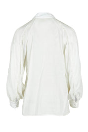 Product shot of the Berry Kiss Linen Tencel Blend Blouse in colour Ivory (White), from the back