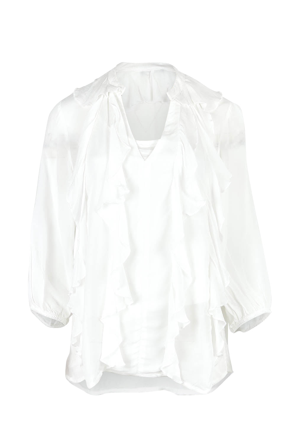 Product shot of the Just Love Ruffle Blouse in colour White (White), from the front