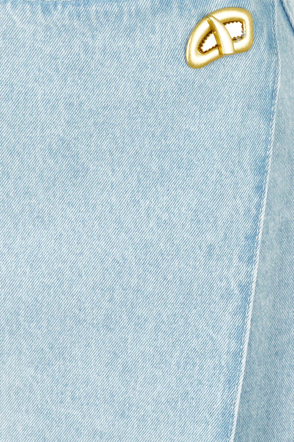 Product shot of the Flight Denim Wrap Skirt in colour Wash (Blue), detail
