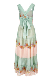 Product shot of the Hollyhock Cotton Voile Maxi Dress in colour Floraleye (Green), from the back