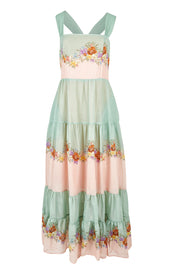 Product shot of the Hollyhock Cotton Voile Maxi Dress in colour Floraleye (Green), from the front