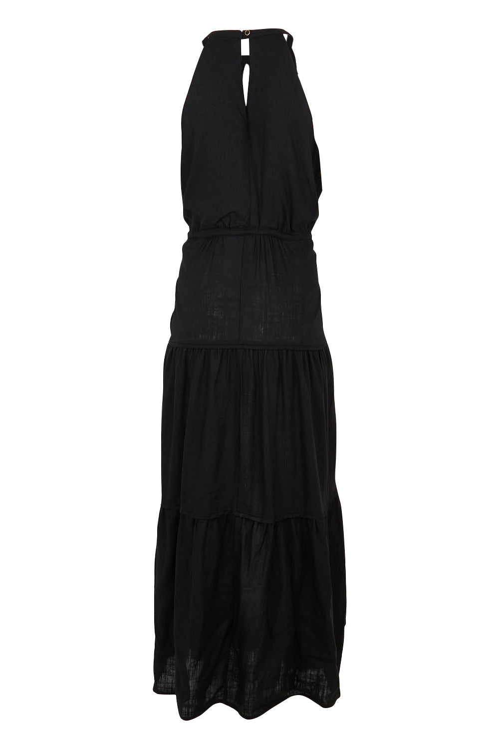 Product shot of the Midsummer Halter Linen Blend Maxi Dress in colour Black (Black), from the back