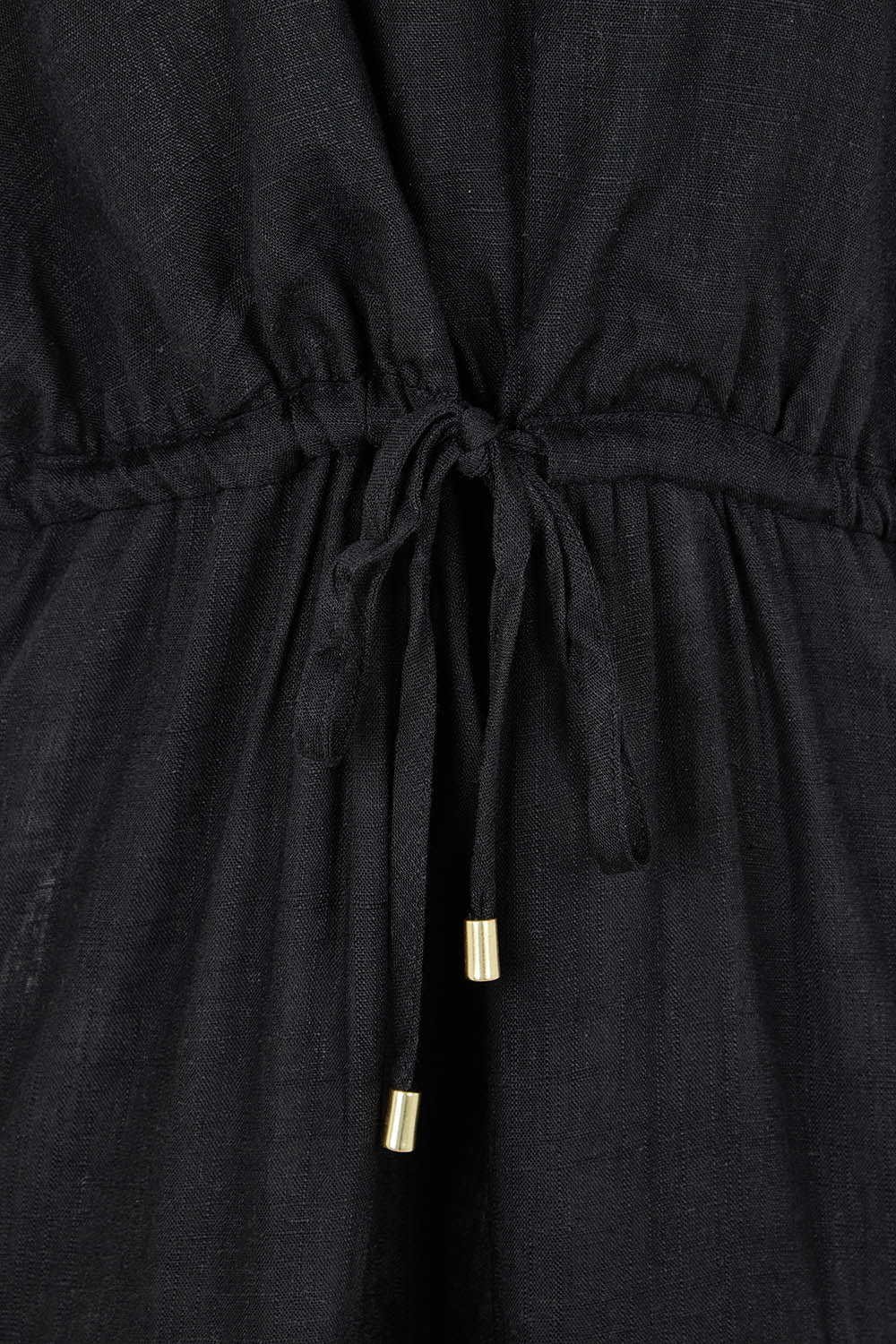 Product shot of the Midsummer Halter Linen Blend Maxi Dress in colour Black (Black), detail