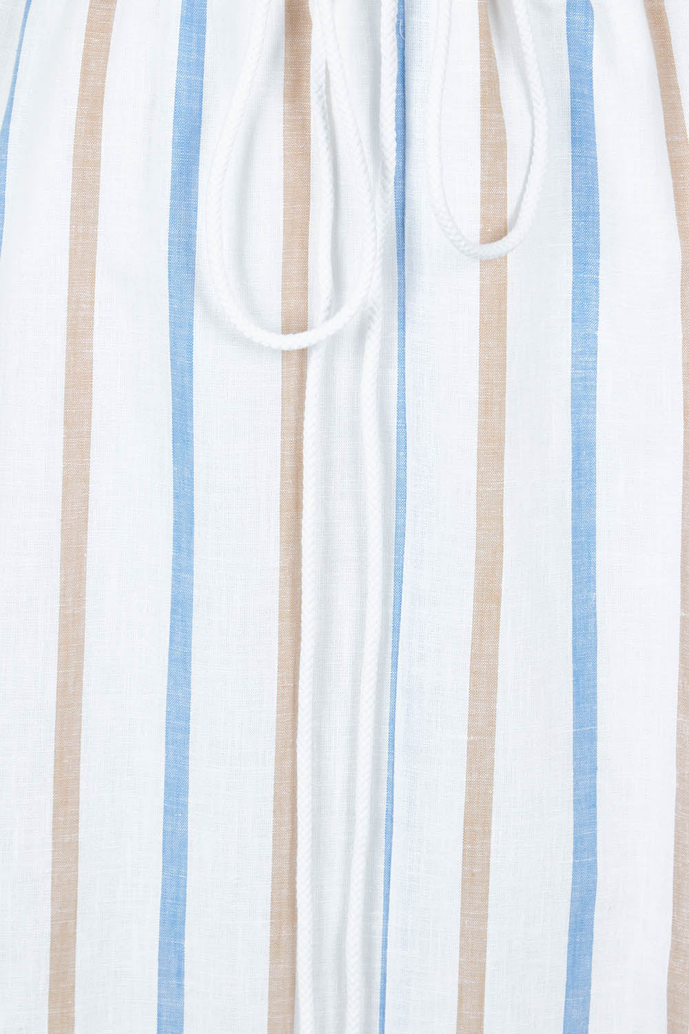 Product shot of the Poolside Boxy Linen Dress in colour Stripe (Blue), detail