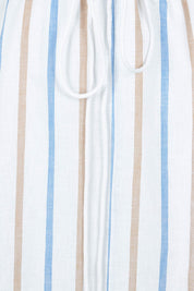 Product shot of the Poolside Boxy Linen Dress in colour Stripe (Blue), detail