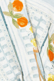 Product shot of The Terrace Linen Cotton Dress in colour Postcard (Blue), detail
