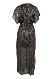 Product shot of the Impression Sequin Dress in colour Gunmetal (Black), from the back