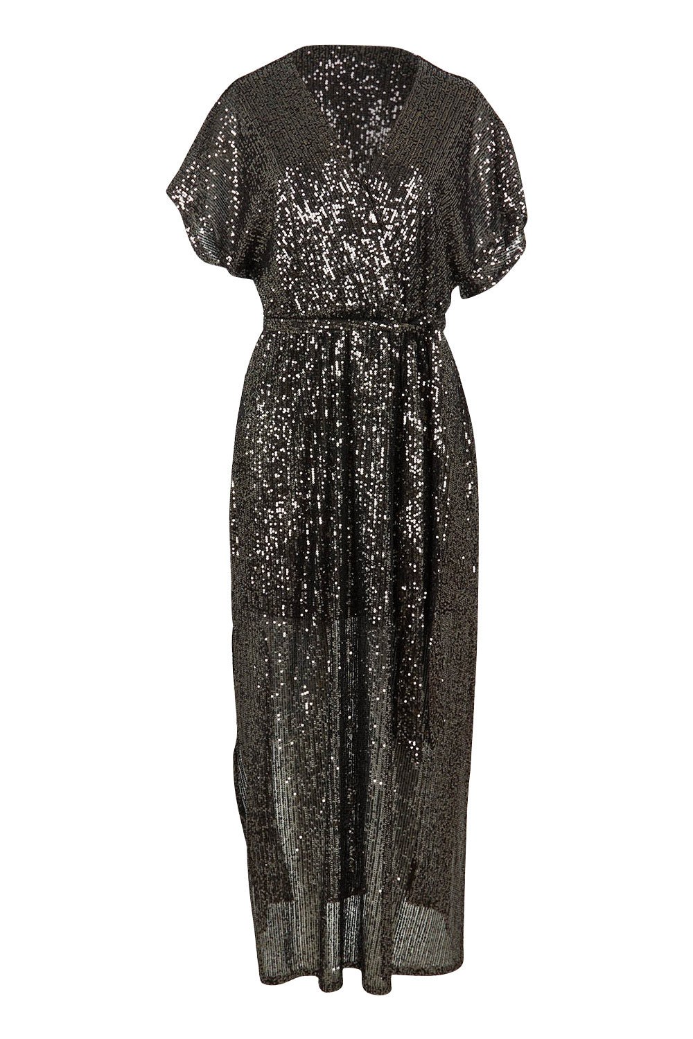 Product shot of the Impression Sequin Dress in colour Gunmetal (Black), from the front