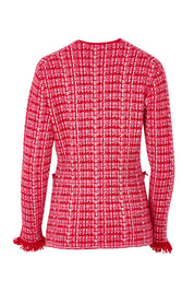 Product shot of the Beverley Cotton Blend Knit Cardi in colour Pink (Pink), from the back