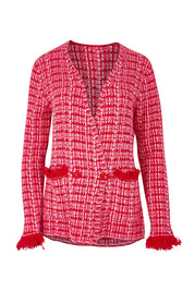 Product shot of the Beverley Cotton Blend Knit Cardi in colour Pink (Pink), from the front