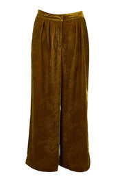 Product shot of the Intricate Velvet Pant in colour Gold, from the front