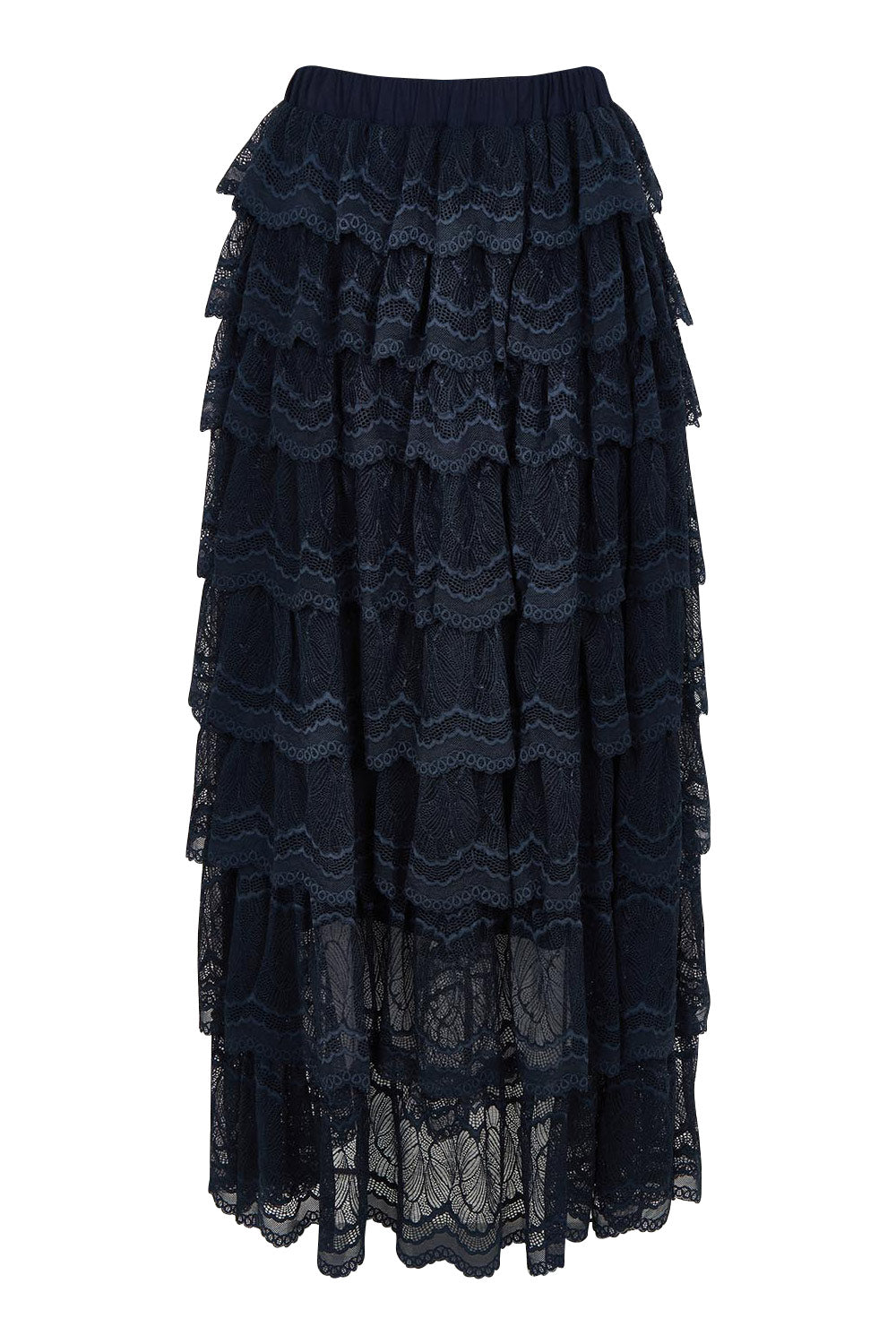Product shot of the Domino Maxi Skirt in colour Navy (Blue), from the front