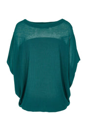Product shot of the Irises Knit Top in colour Teal (Green), from the back