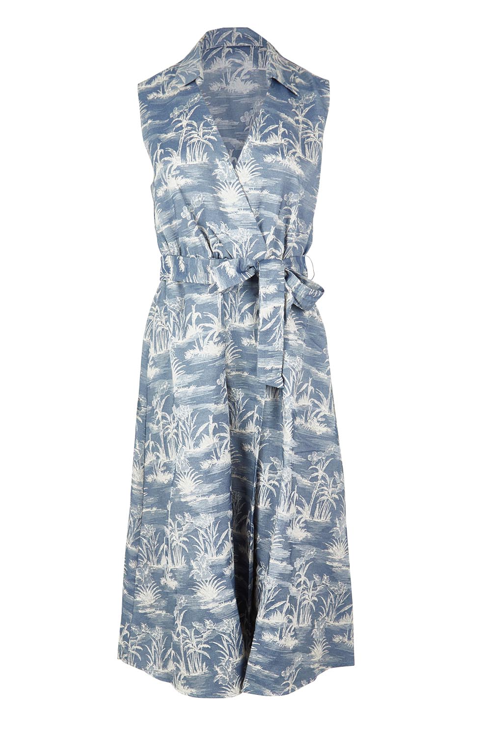 Product shot of the Zanzabar Dress in colour Bluereed (Blue), from the front