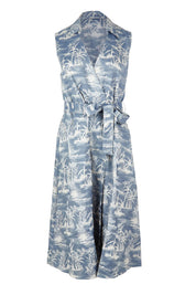 Product shot of the Zanzabar Dress in colour Bluereed (Blue), from the front