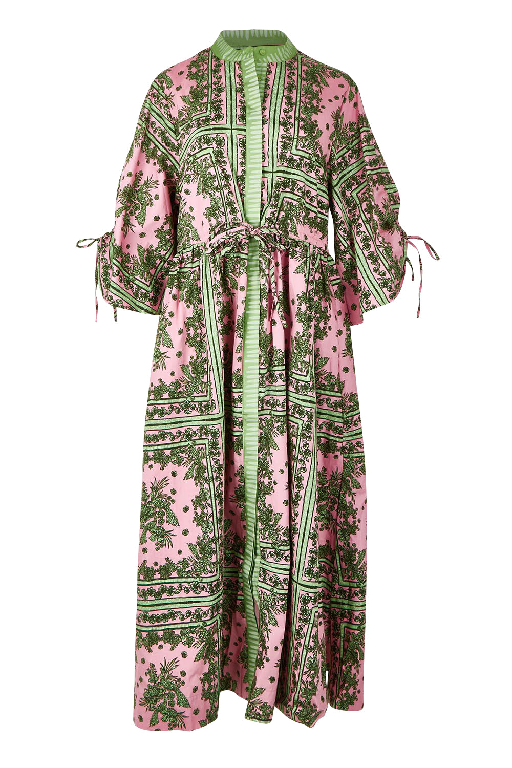 Product shot of the Dominica Cotton Dress in colour Paisley (Green), from the front