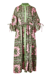 Product shot of the Dominica Cotton Dress in colour Paisley (Green), from the front